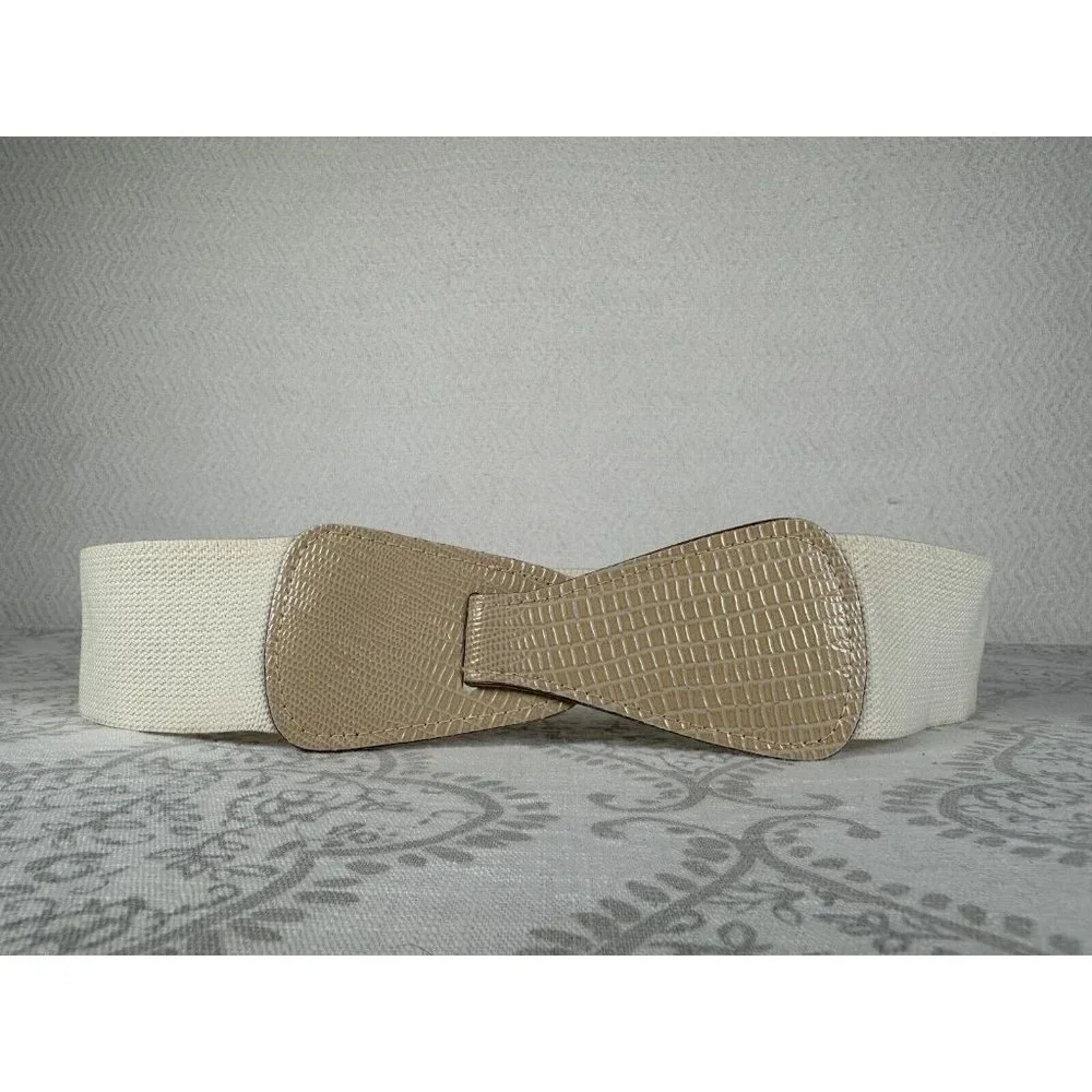 Vintage Statement Belt Womens 80s 90s Beige Waist‎ Elastic Stretch Retro Chic
